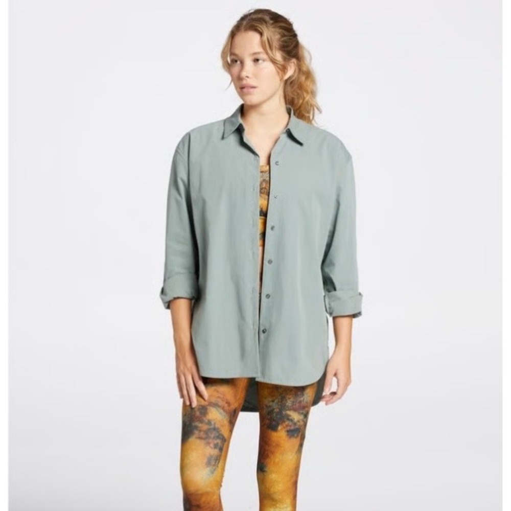 Calia Womens Sage Green Button Down Shirt Long‎ Sleeve Relaxed Small